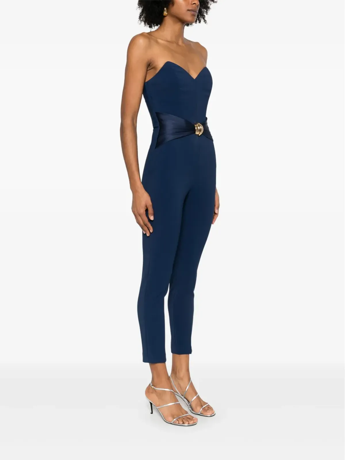 Elisabetta Franchi リボンディテール クレープ ジャンプスーツ ブルー - 画像3