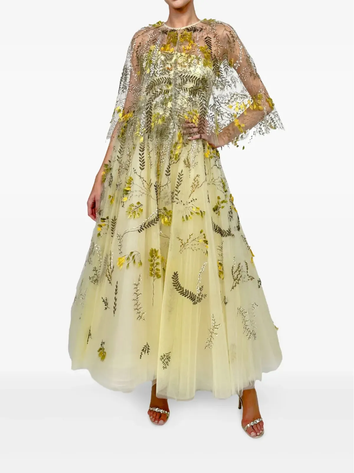 Monique Lhuillier 花柄刺繍クロップドジャケット イエロー - 画像1
