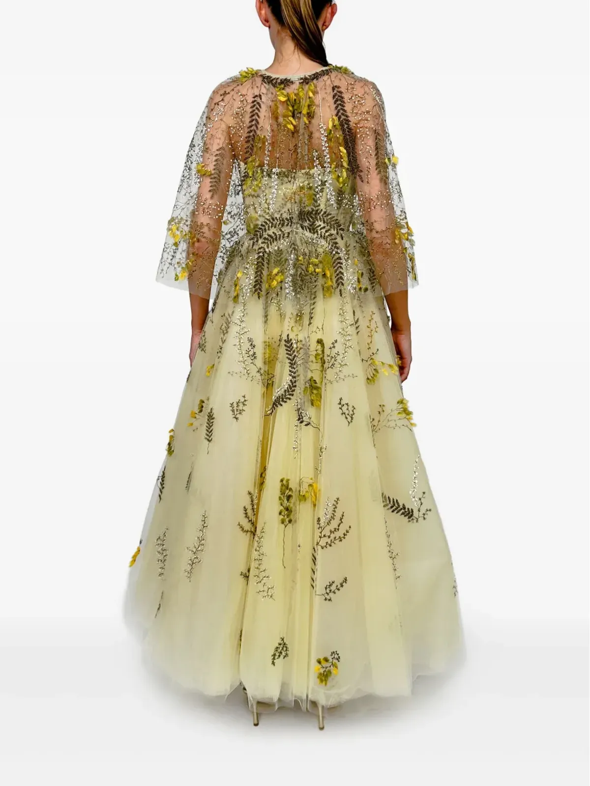 Monique Lhuillier 花柄刺繍クロップドジャケット イエロー - 画像2