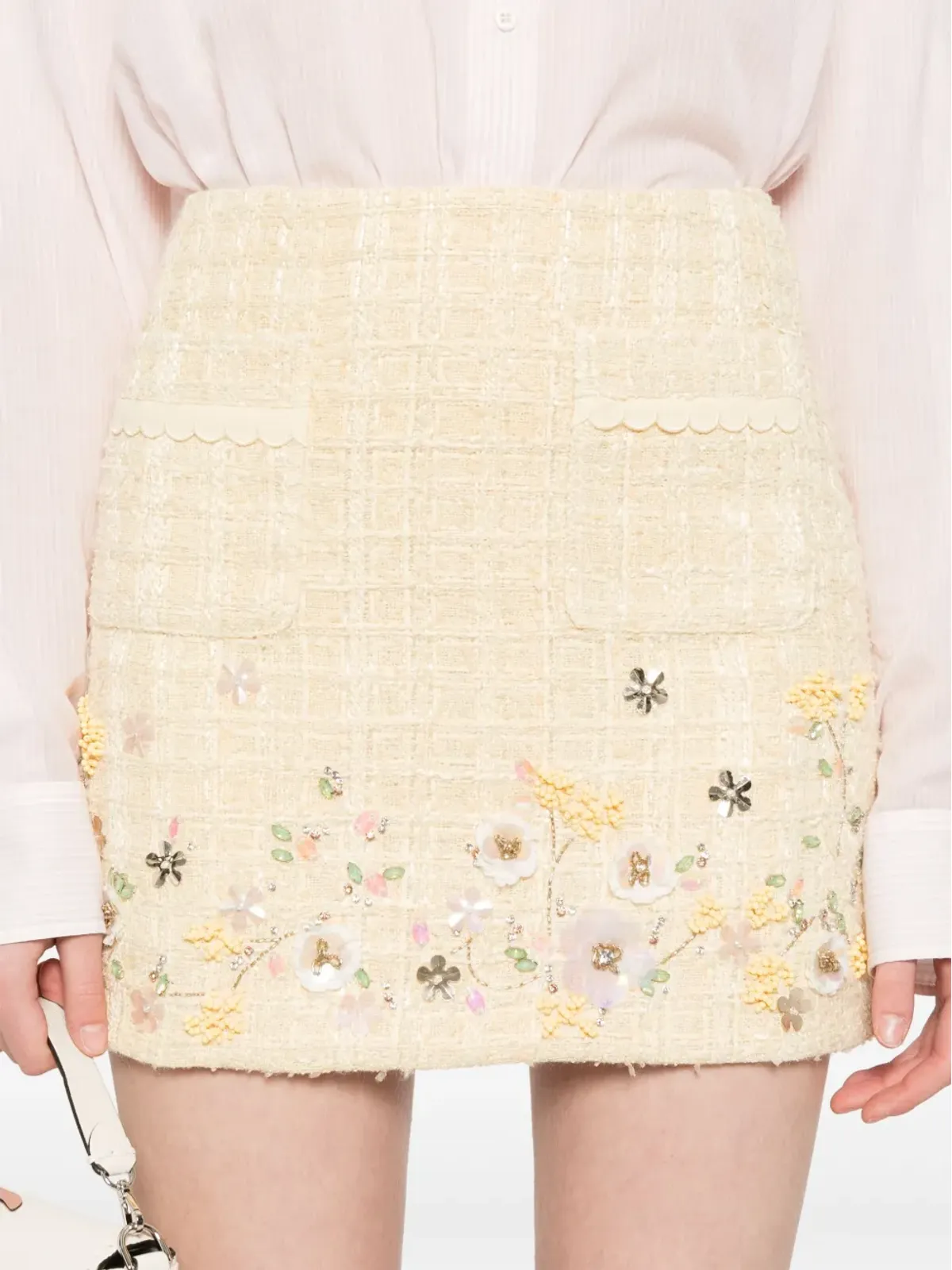 Elisabetta Franchi フローラル刺繍入りツイードミニスカート - イエロー - 画像5