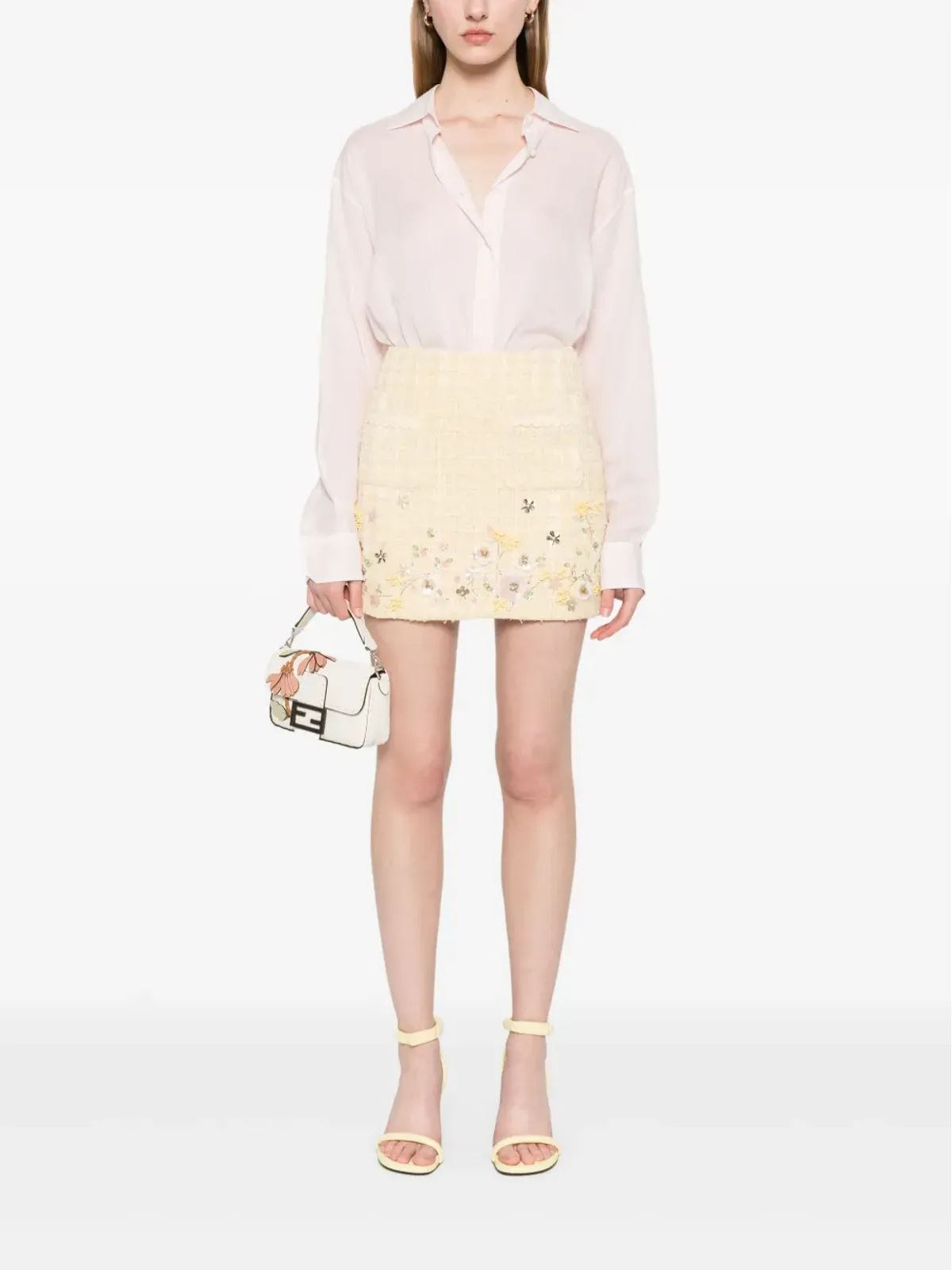 Elisabetta Franchi フローラル刺繍入りツイードミニスカート - イエロー - 画像2