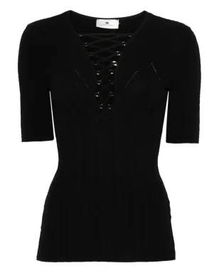 Elisabetta Franchi レースアップTシャツ - ブラック - サムネイル1
