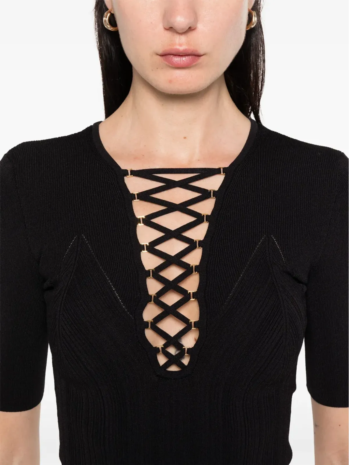 Elisabetta Franchi レースアップTシャツ - ブラック - 画像5