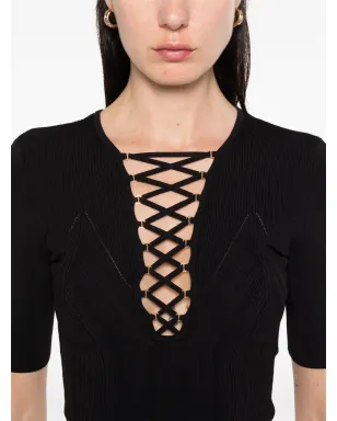 Elisabetta Franchi レースアップTシャツ - ブラック - サムネイル5