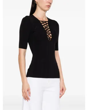 Elisabetta Franchi レースアップTシャツ - ブラック - サムネイル3