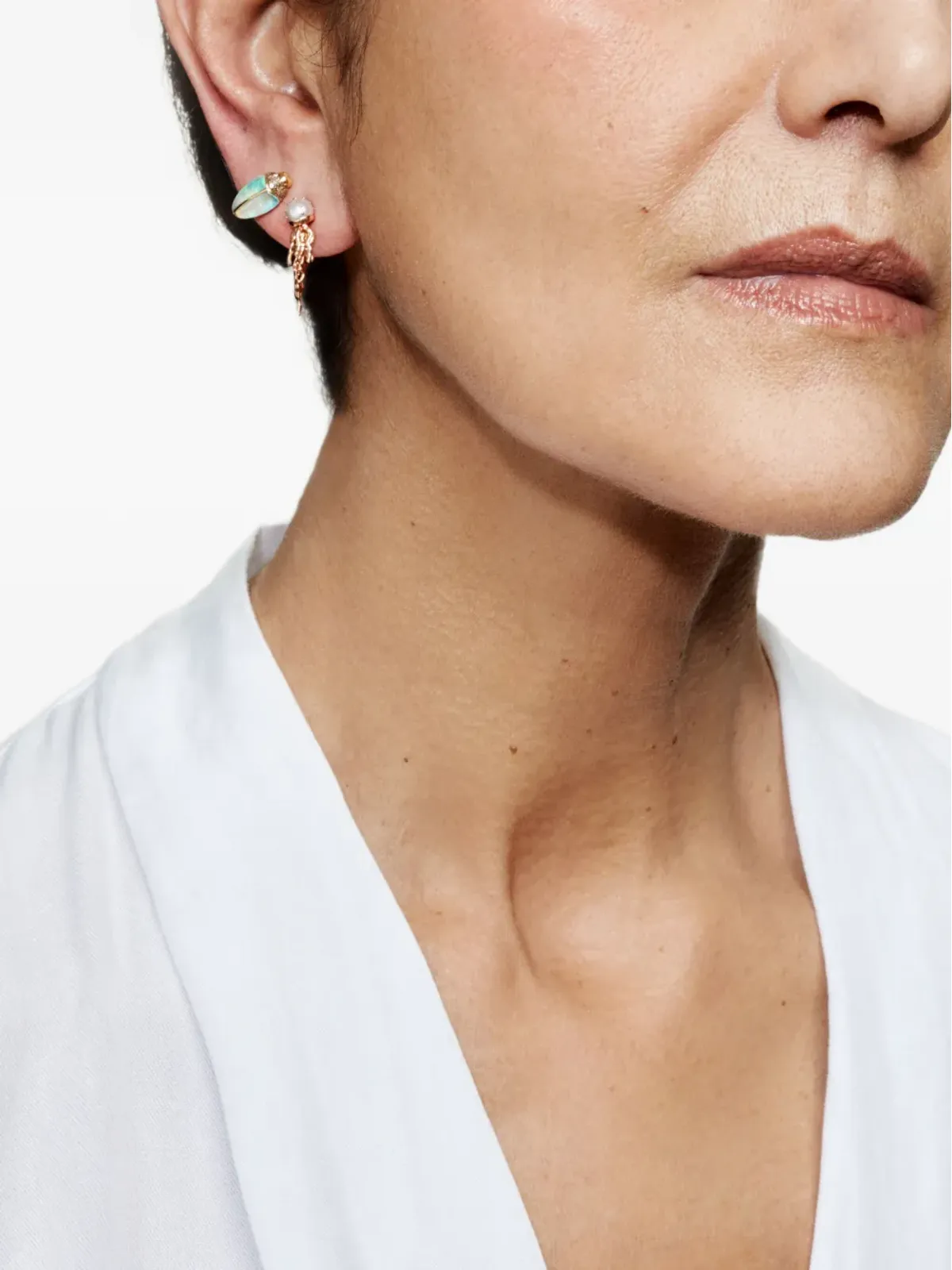 Bibi van der Velden 18kt イエローゴールド・マルチストーン・ミニ・スカラブ・スタッドピアス - 画像3