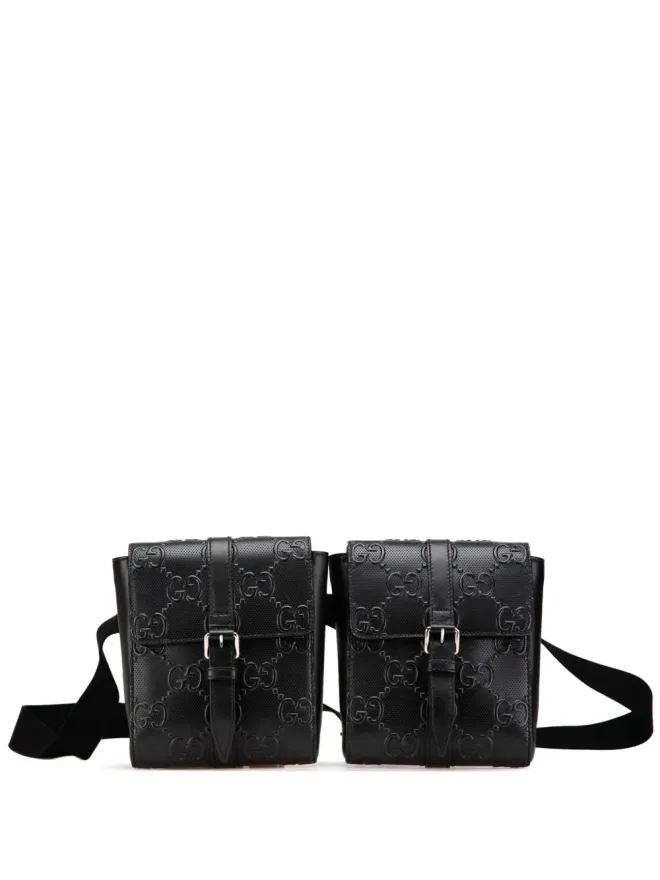 Gucci Pre-Owned Gucci ビンテージ 2016年〜現在 GGエンボス加工・パンチ穴 ダブルベルトバッグ - ブラックの商品画像