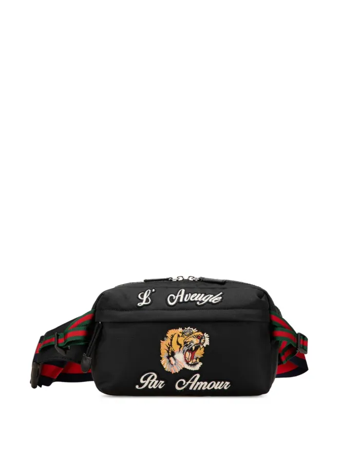 Gucci Pre-Owned Gucci ビンテージ 2016-2024 テクノキャンバス ウェブ L アヴェグル パー アムール 刺繍ベルトバッグ - ブラックの商品画像