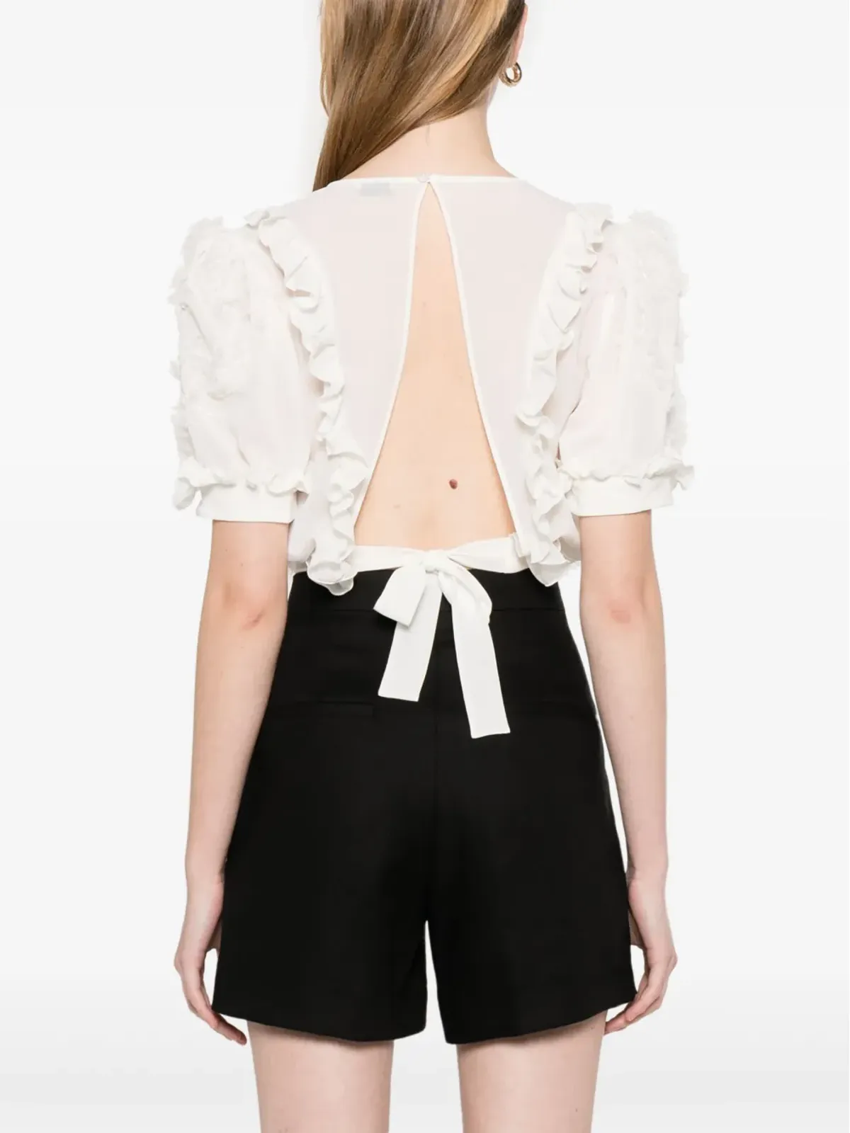 Elisabetta Franchi フリル付き刺繍トップス ホワイト - 画像4