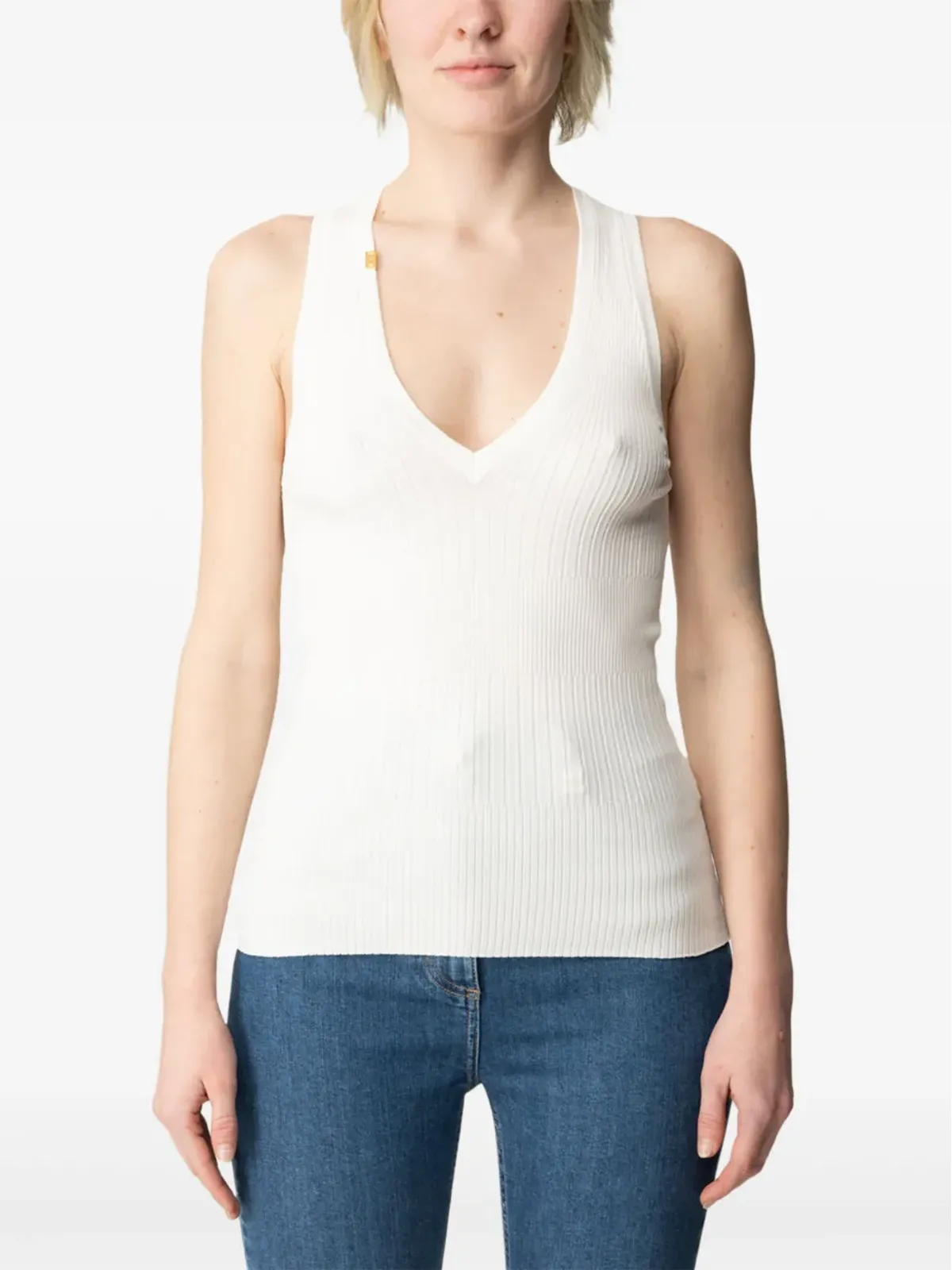 Elisabetta Franchi リブ編みVネック タンクトップ - ニュートラル系 - 画像1