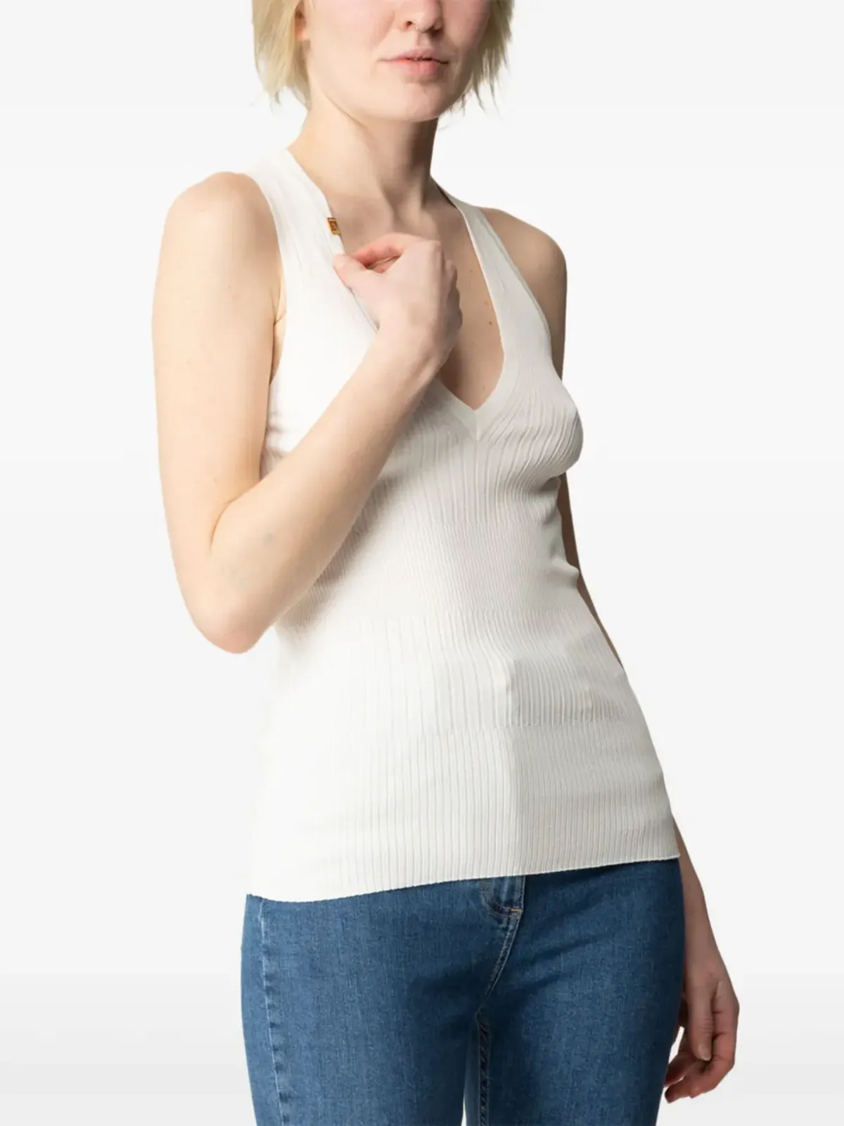 Elisabetta Franchi リブ編みVネック タンクトップ - ニュートラル系 - 画像4
