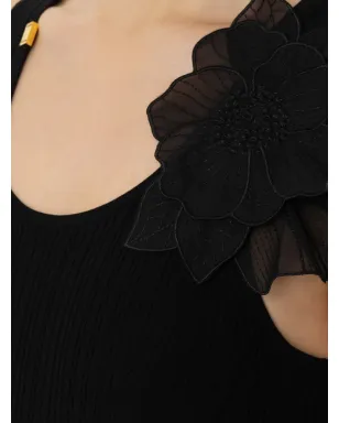 Elisabetta Franchi リブ編み 花モチーフ トップ - ブラック - サムネイル3