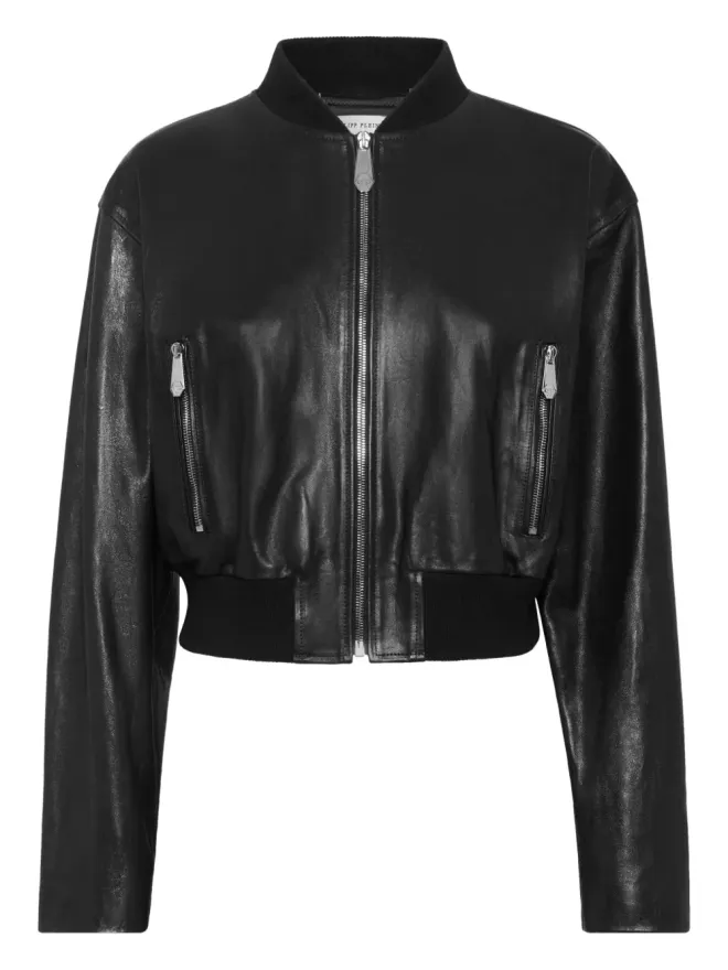 Philipp Plein Philipp Plein クロップドレザーボンバージャケットの商品画像