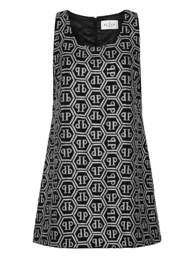 Philipp Plein Philipp Plein モノグラム・ストラス ミニドレス ブラックの商品画像