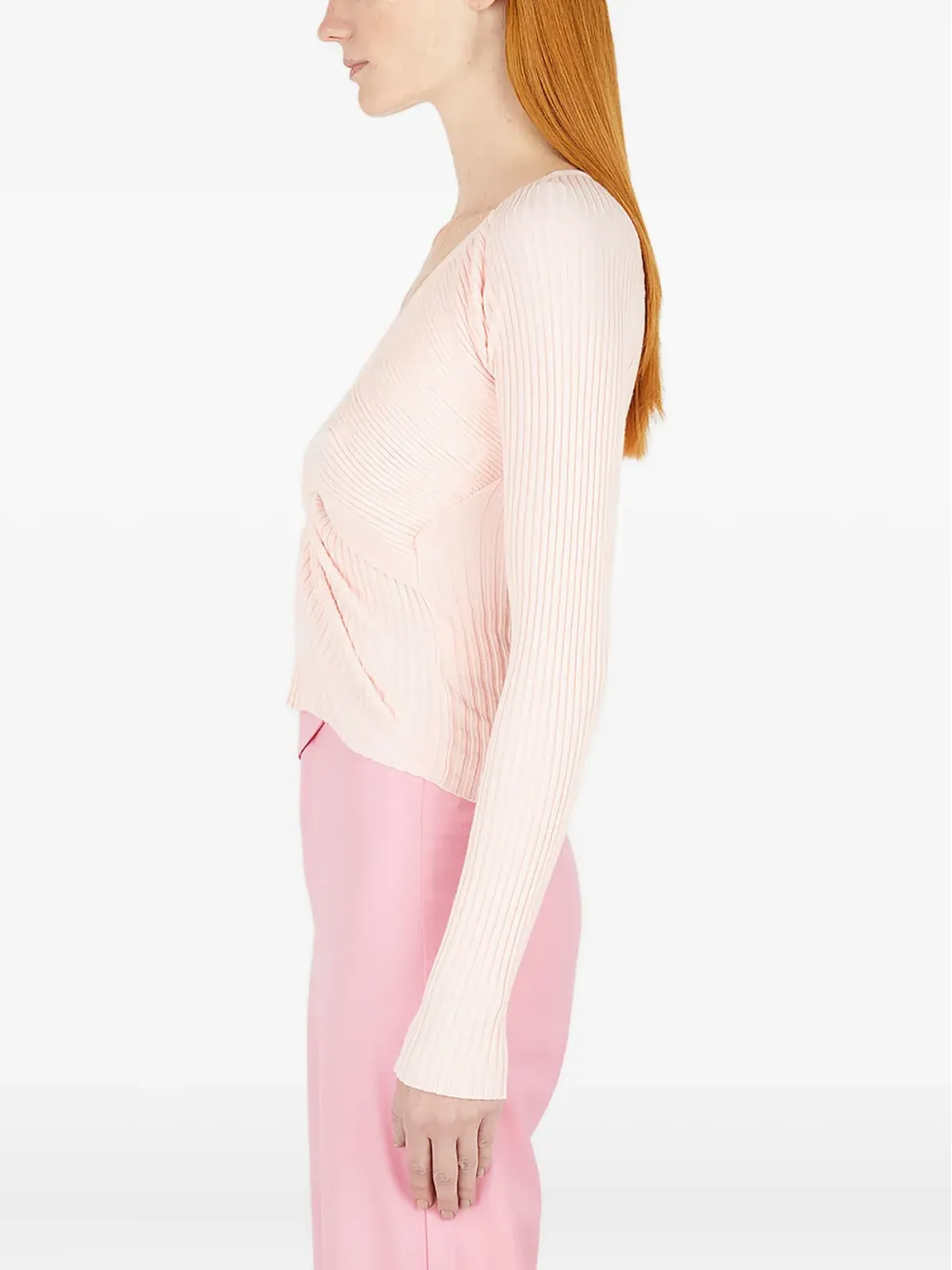 Wynn Hamlyn ルシュドパネルVネックTシャツ（ピンク） - 画像3