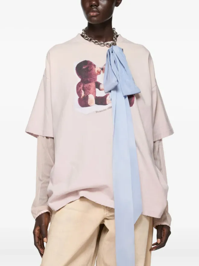 Acne Studios Acne Studios teddy-bear-print T-shirt - Pinkの商品画像