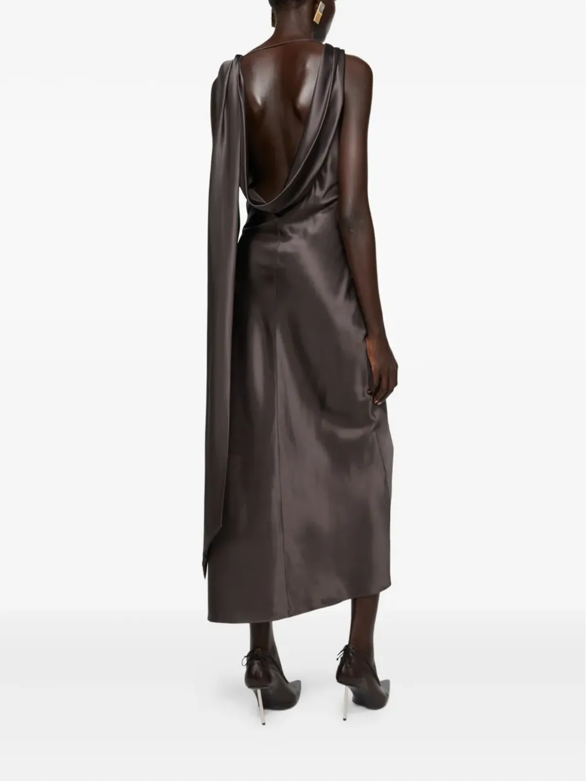 Acne Studios ブラウンのカウルネック ミディドレス - 画像4