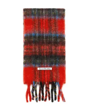 Acne Studios チェック柄フリンジスカーフ - レッド - サムネイル1