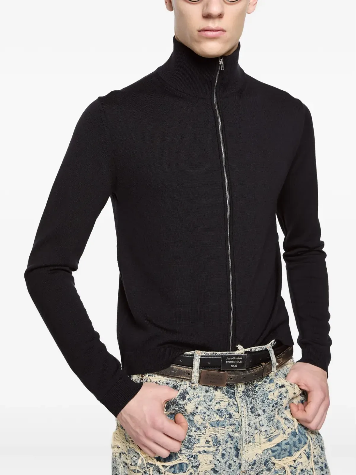 Acne Studios ハイネックジップアップカーディガン ブラック - 画像4