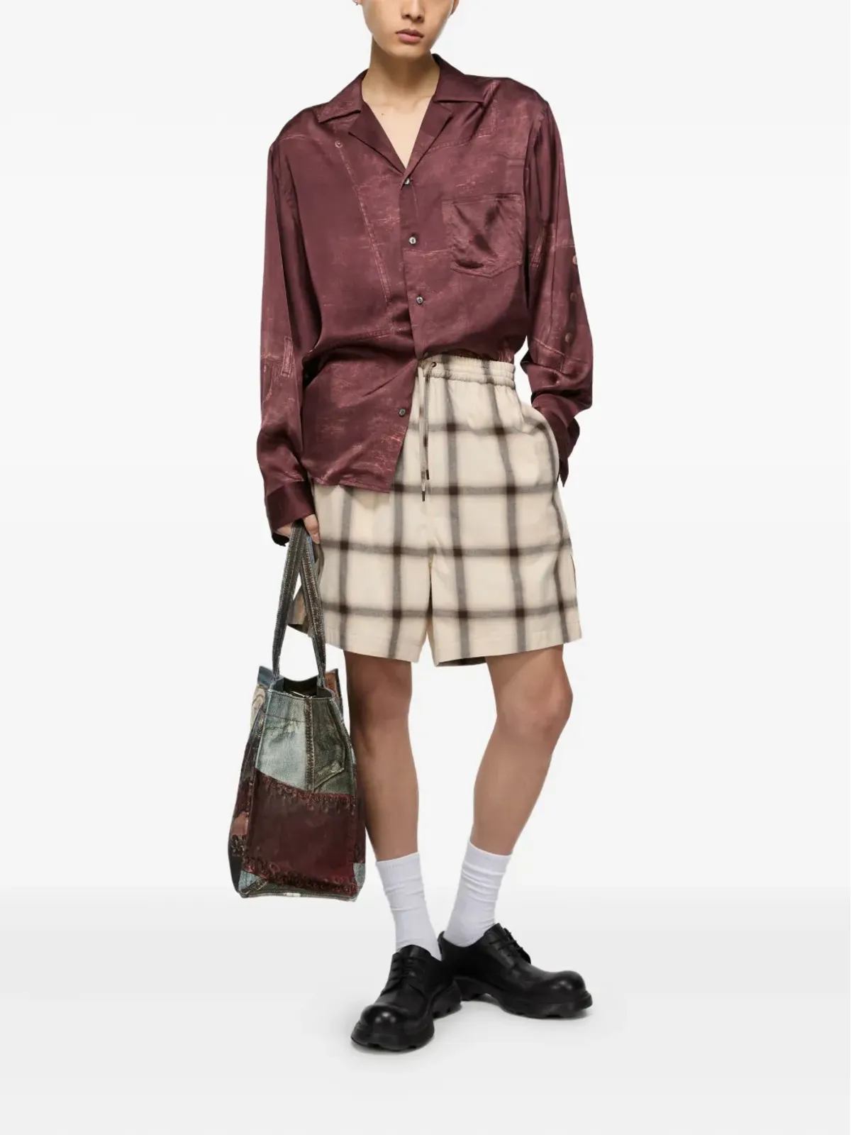 Acne Studios チェック柄ドローストリングウエストショーツ - 画像2