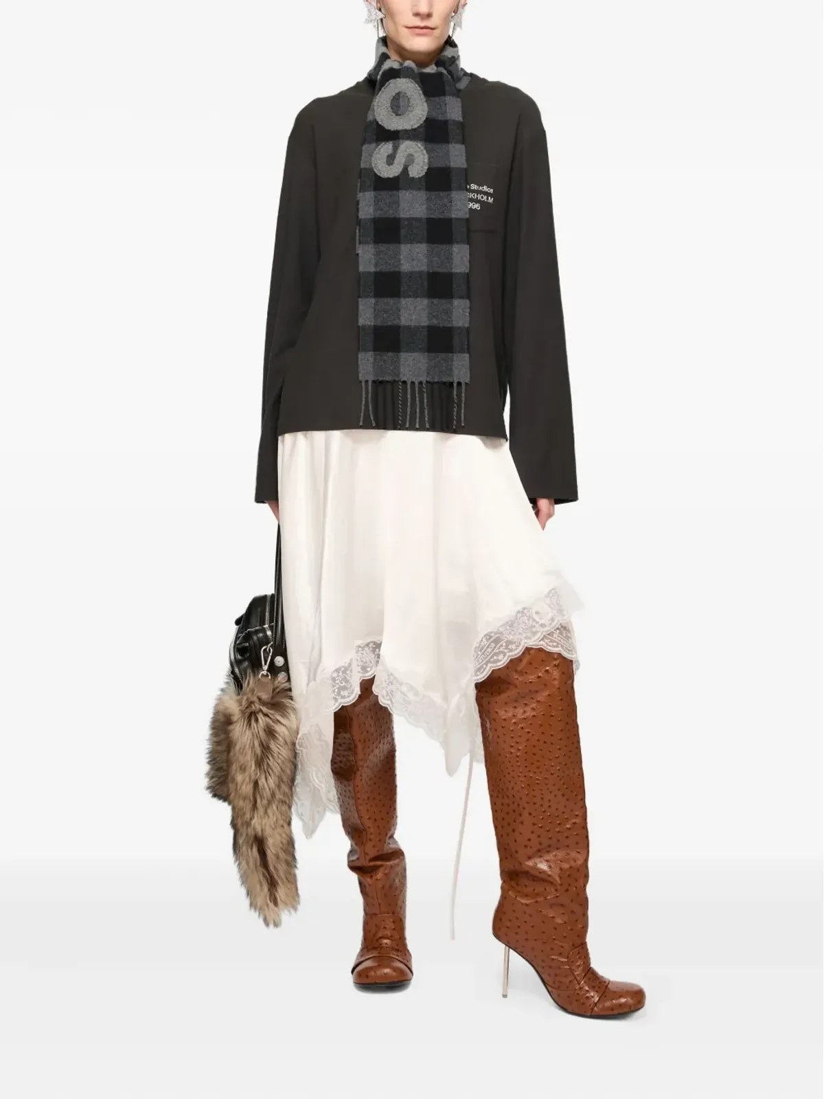 Acne Studios ロゴチェック柄スカーフ - 画像4