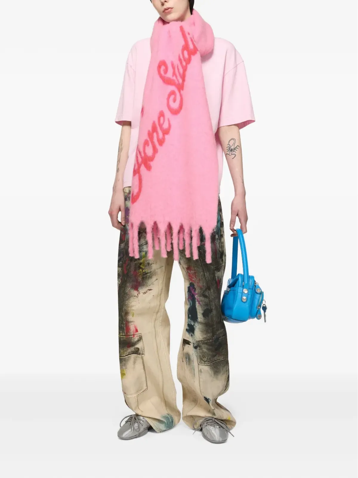 Acne Studios ロゴフリンジスカーフ - 画像4