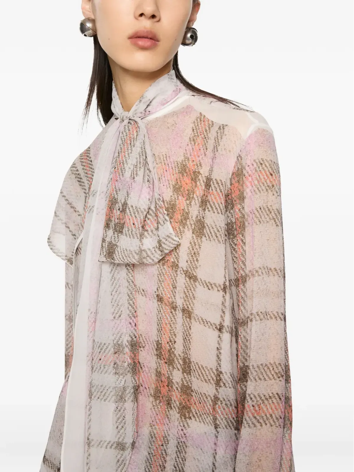 Acne Studios plaid chiffon blouse - Pink - 画像5