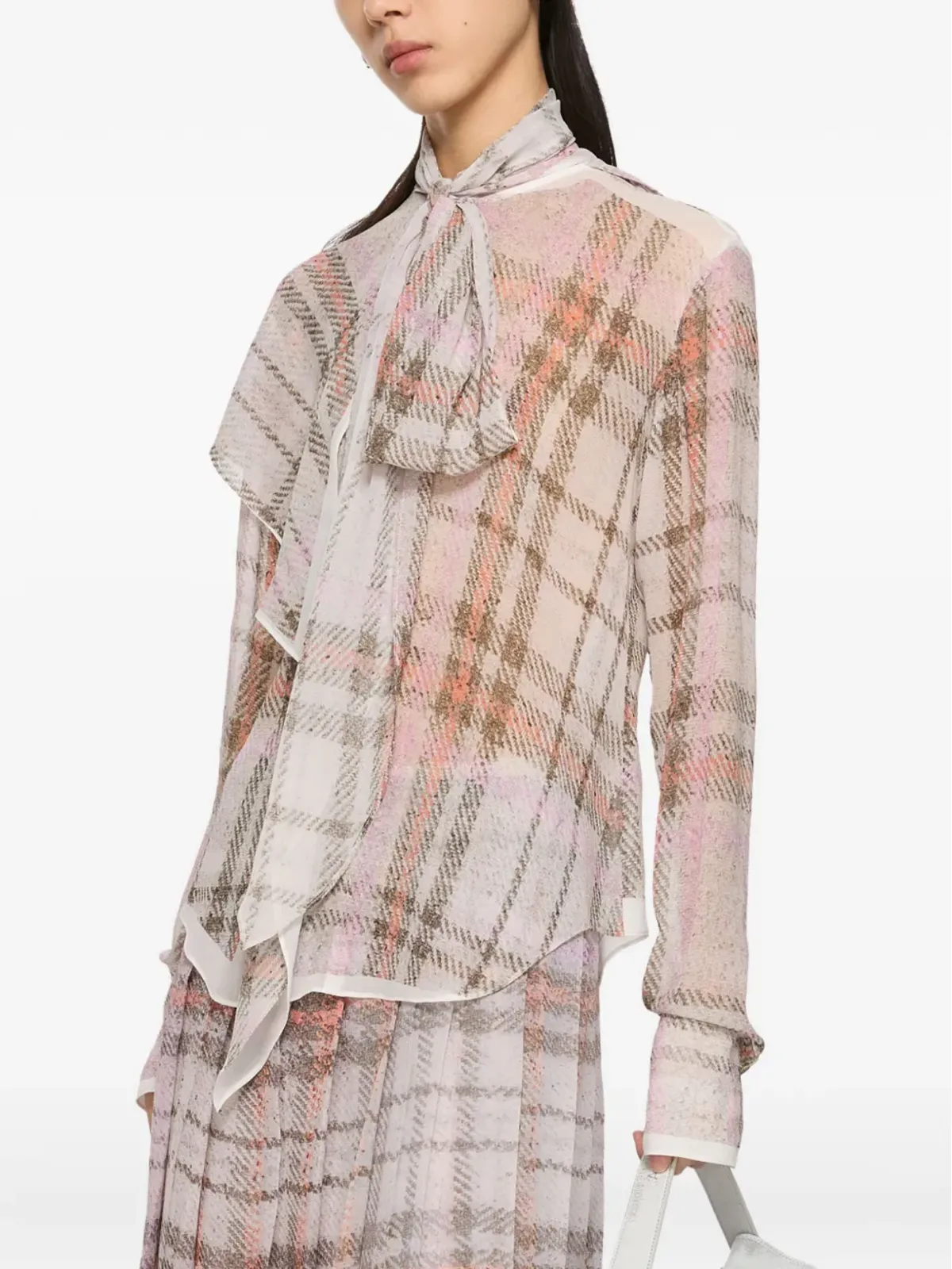 Acne Studios plaid chiffon blouse - Pink - 画像4