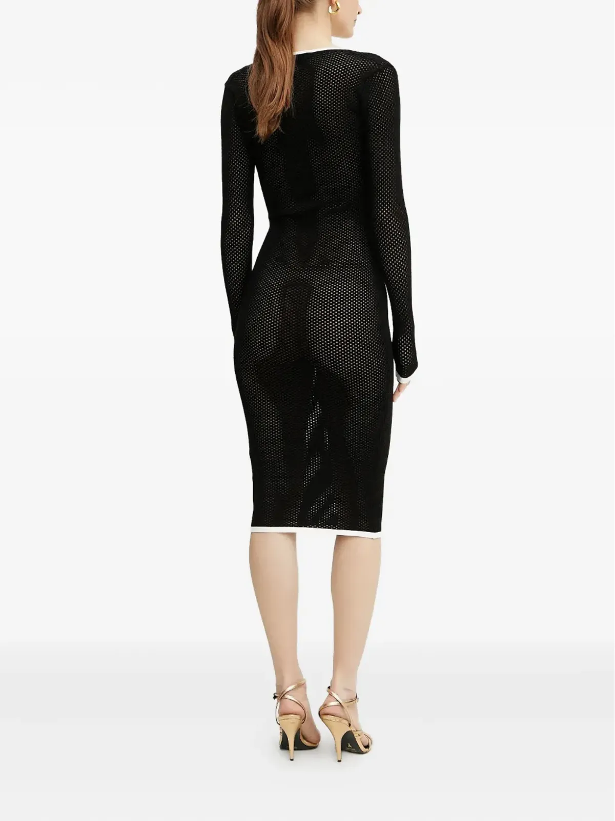 Elisabetta Franchi メッシュパネルVネック ミディドレス - 画像3