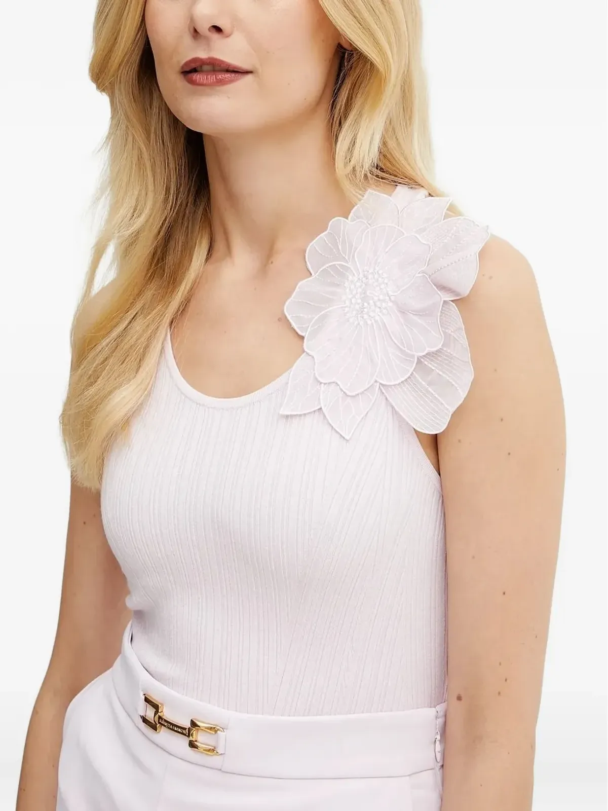 Elisabetta Franchi リブ編み花柄刺繍入りタンクトップ - ピンク - 画像3