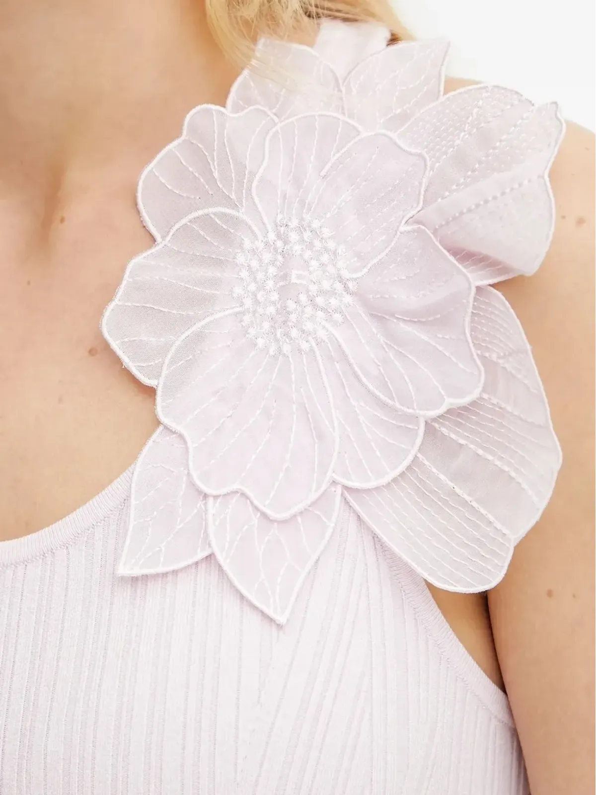 Elisabetta Franchi リブ編み花柄刺繍入りタンクトップ - ピンク - 画像4