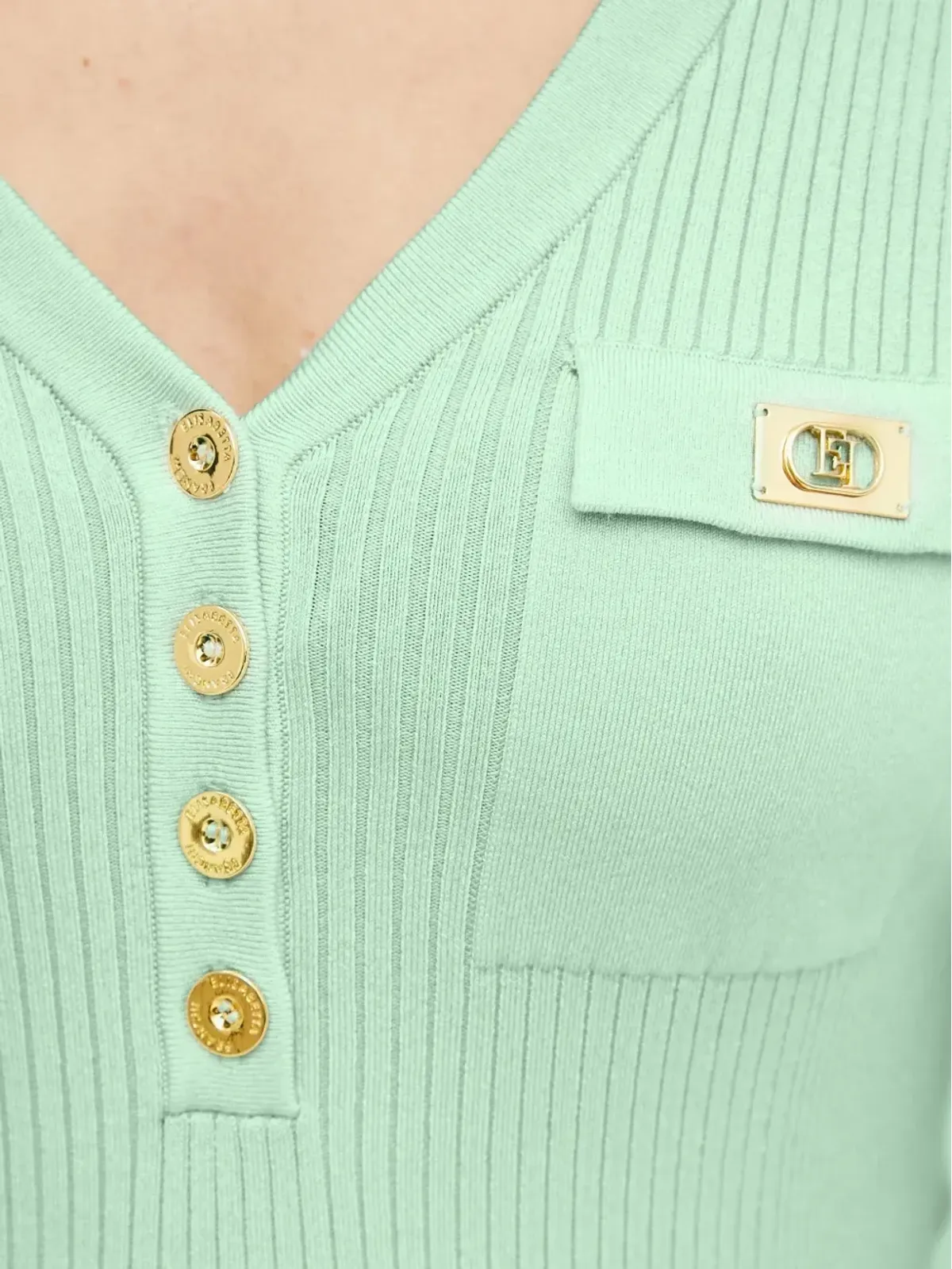 Elisabetta Franchi リブ編みVネックボタン付きセーター - グリーン - 画像5