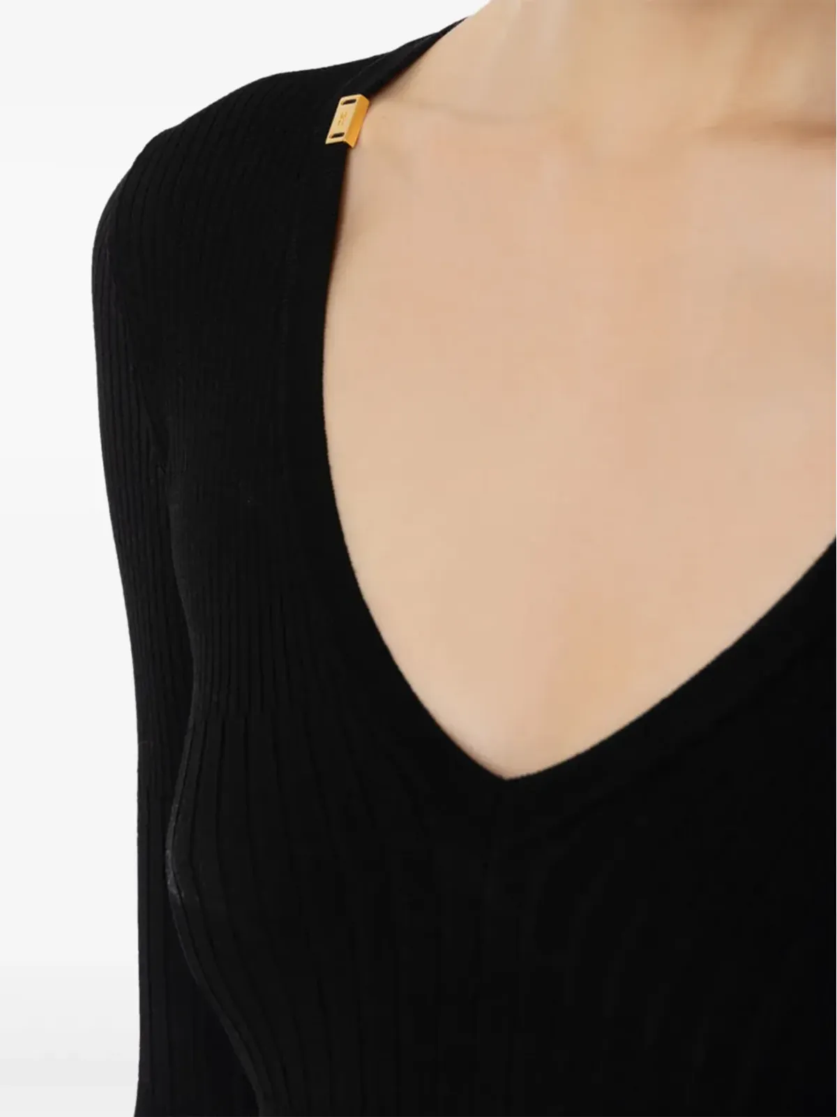 Elisabetta Franchi リブ編み Vネック セーター ブラック - 画像3