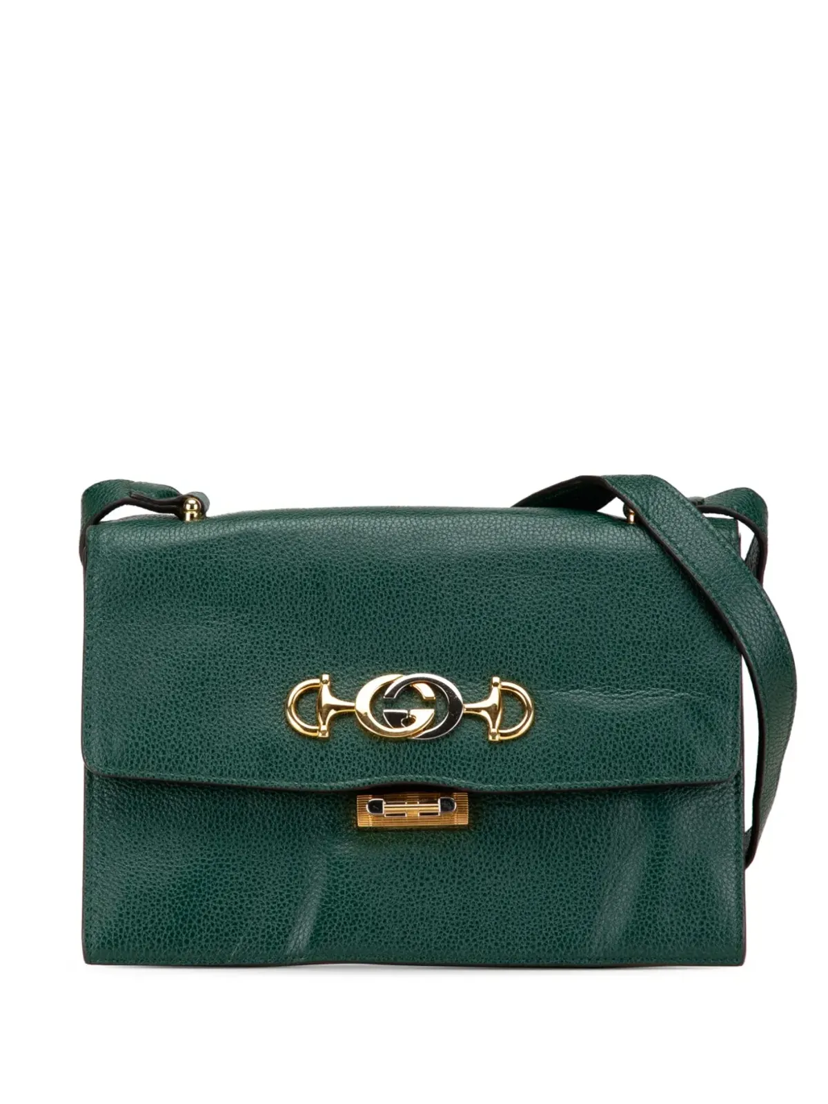 Gucci ビンテージ 2000-2015 レザー ズミ フラップ クロスボディバッグ グリーン - 画像1