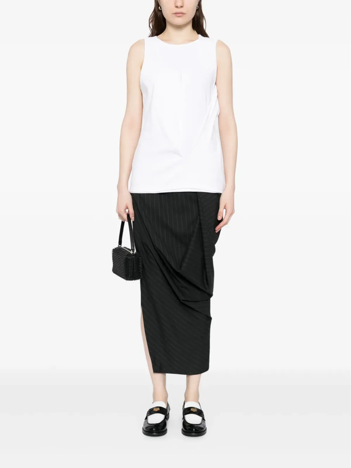 Moohong カッティング ドレープ ノースリーブトップ - 画像2