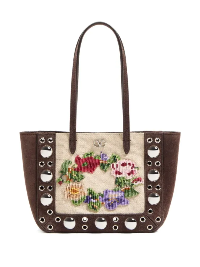 Valentino Garavani Valentino Garavani ミニ Nellcôte 刺繍 トートバッグ - ブラウンの商品画像