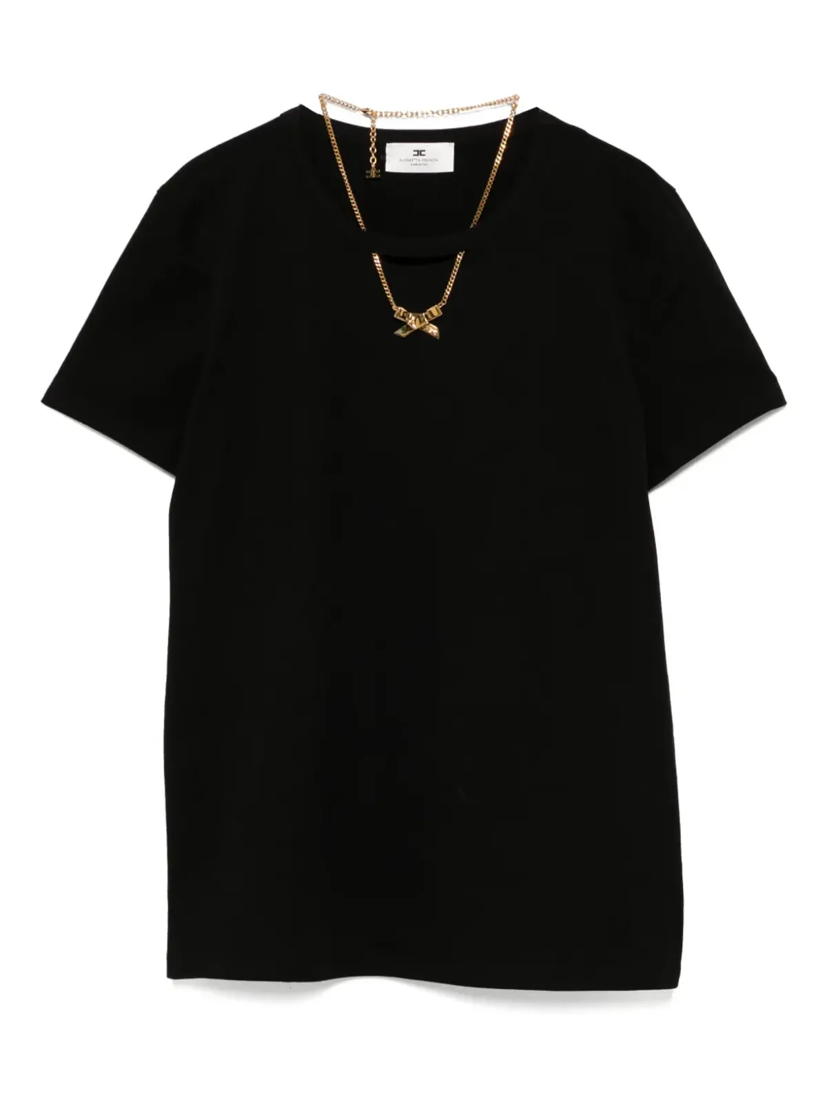 Elisabetta Franchi ネックレスディテールTシャツ ブラック - 画像1