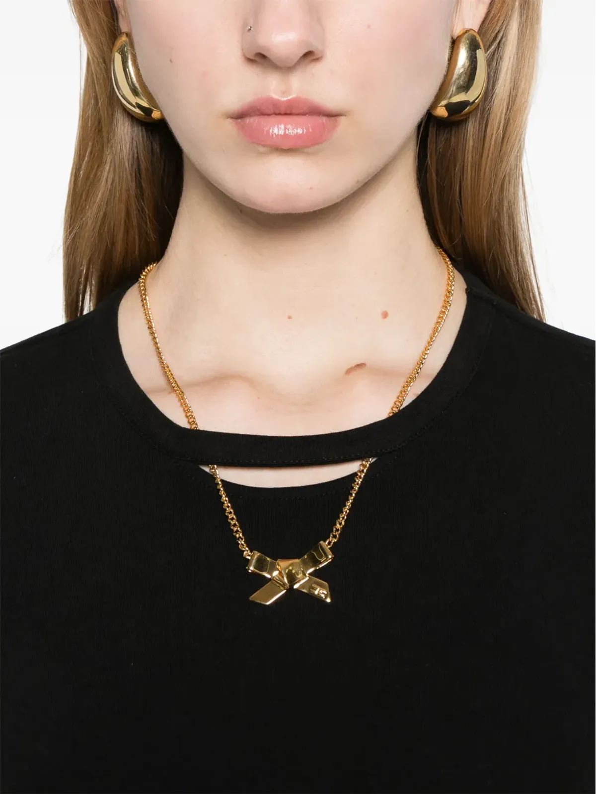 Elisabetta Franchi ネックレスディテールTシャツ ブラック - 画像5