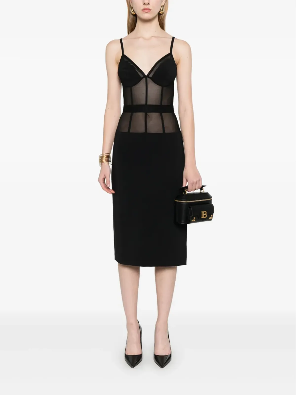 Elisabetta Franchi クレープチュール ミディドレス - ブラック - 画像2
