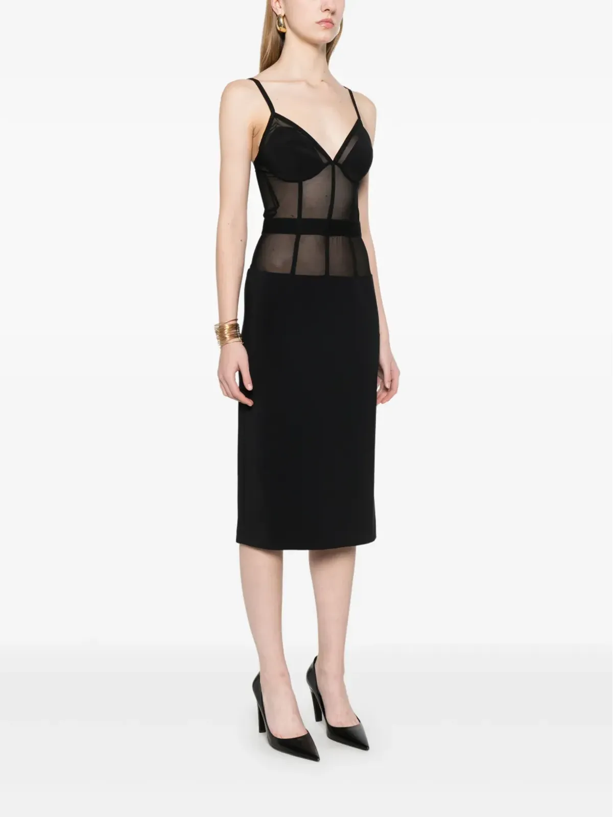 Elisabetta Franchi クレープチュール ミディドレス - ブラック - 画像3