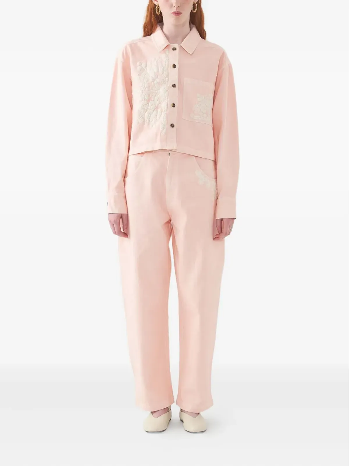 Antik Batik floral-embroidered cropped jacket - Pink - 画像2