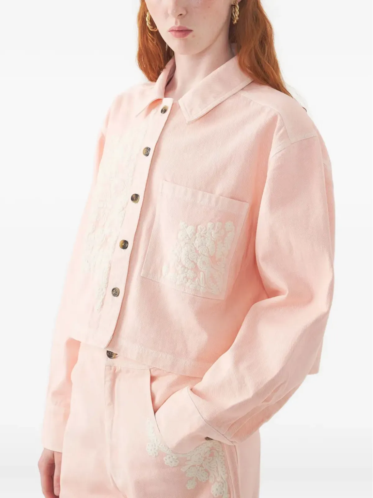 Antik Batik floral-embroidered cropped jacket - Pink - 画像3