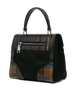 Prada ビンテージ 2010-2024 タータン・サフィアーノ・トリム・テシュート生地 サッチェル ブラック - サムネイル2