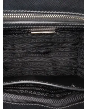 Prada ビンテージ 2010-2024 タータン・サフィアーノ・トリム・テシュート生地 サッチェル ブラック - サムネイル4