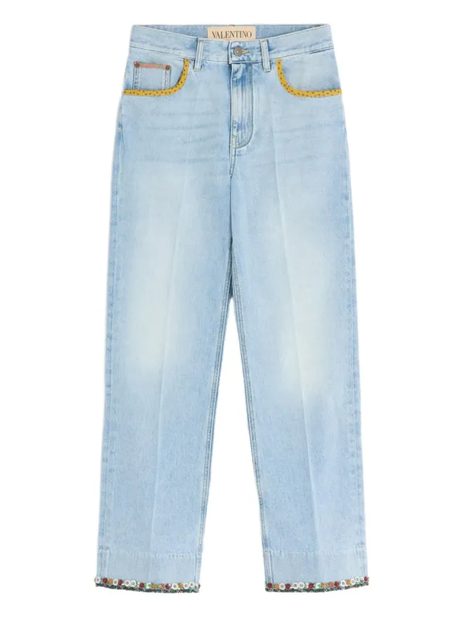 Valentino Garavani Valentino Garavani 花柄ヘムのフェードデニムジーンズの商品画像