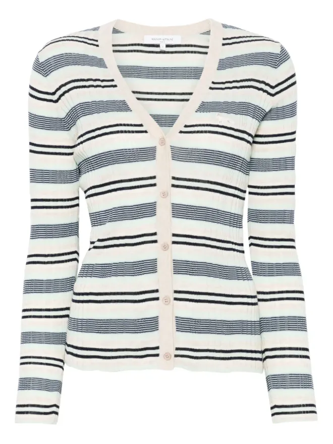 Maison Kitsuné Maison Kitsuné 細リブ編みストライプカーディガンの商品画像