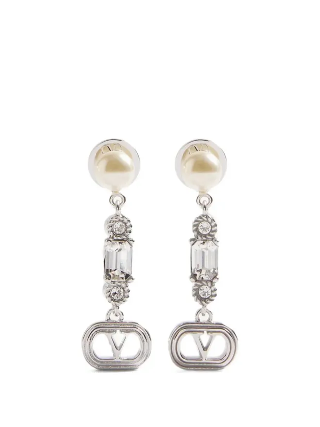 Valentino Garavani Valentino Garavani Ovalette メタル、パールと Swarovski® クリスタル イヤリングの商品画像