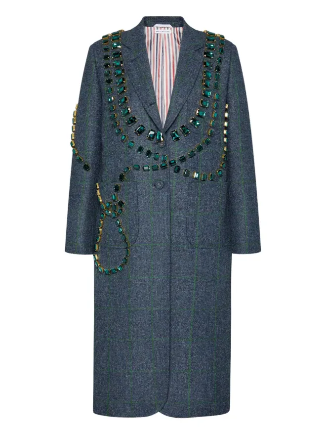 Thom Browne Thom Browne トロンプルイユ クリスタル装飾 ウィンドウペーン柄 コートの商品画像