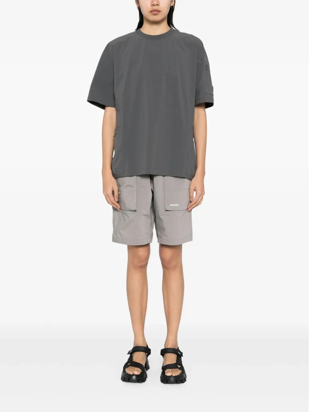 Spoonyard パック可能なサイドジップポケット Tシャツ グレー - 画像3