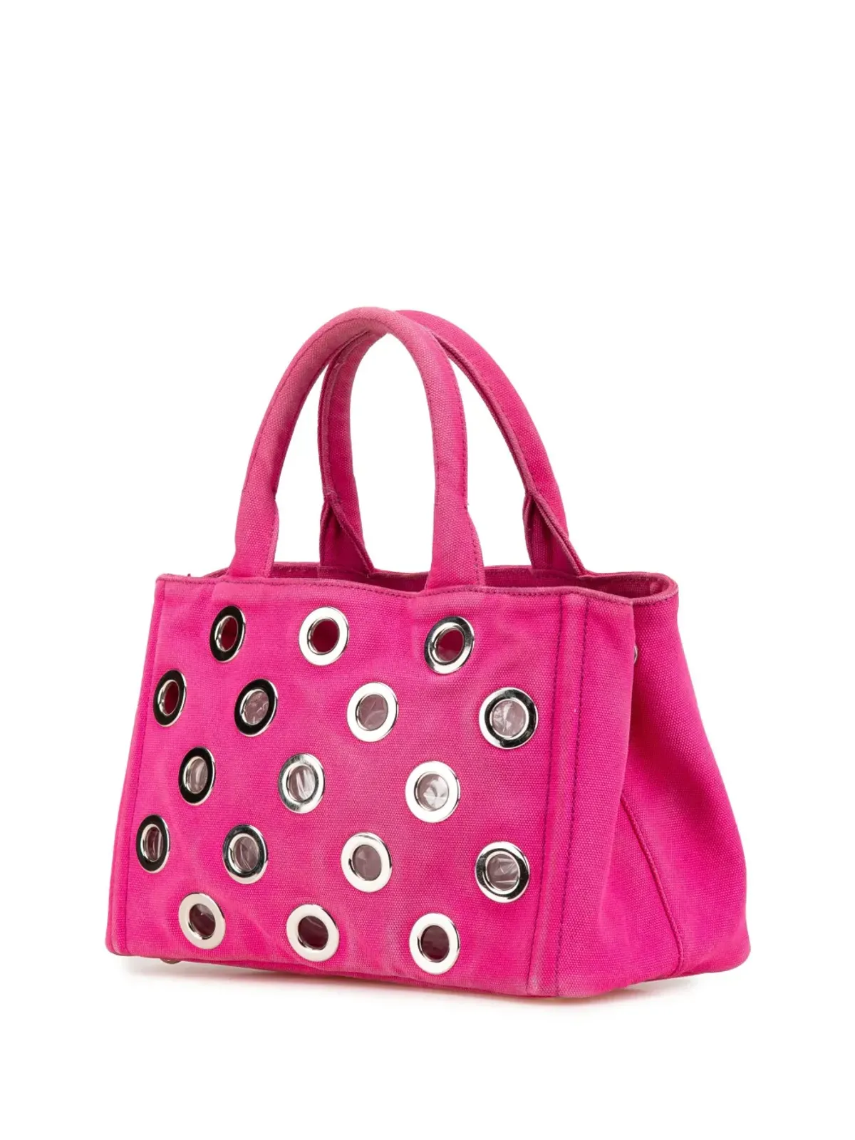 Prada ビンテージ 2013-2024年 小型キャンバス地 カナパ グロメット サッチェル - ピンク - 画像2
